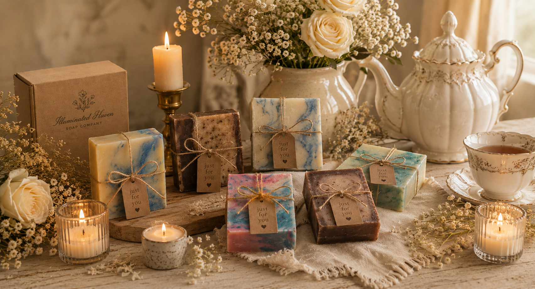 Illuminated Haven Soap Company gift bars tied with twine