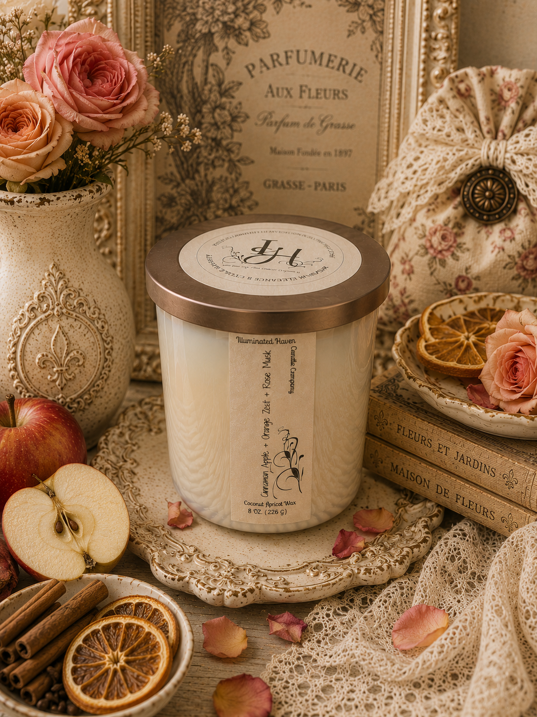 Cinnamon Apple, Orange Zest & Rose Musk Luxury Candle