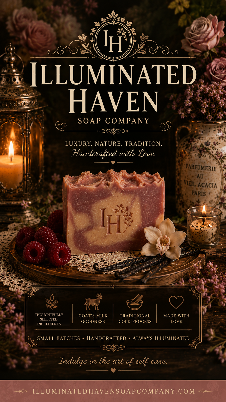 Illuminated Haven Soap Company handcrafted goat's milk soap brand advertisement